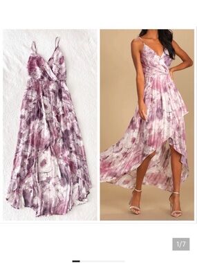 Lulu's Pink and Purple Tie-Dye High-Low Maxi Dress